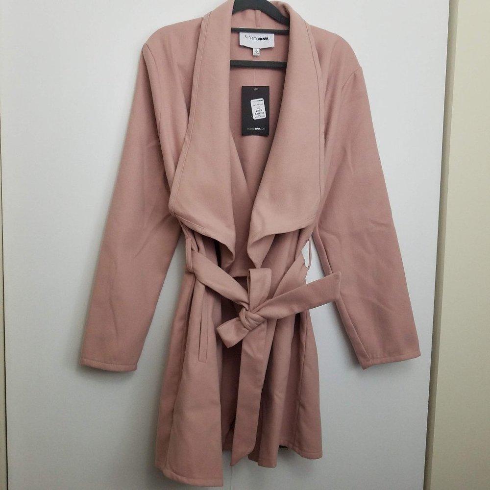 Medium Blush Pink Mauve Wrap Drape Front Jacket